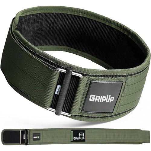 GripUp Self-Locking Weight lifting Belt AUTO LOCK 4 Inch Gym Belt Adjustable Buckle For Fitness Powerlifting Bodybuilding Weightlifting Deadlift Olympic Cross Training Back Support Men & Women (Green, XX-Large)