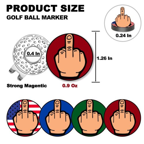 Lousrnman Golf Ball Marker, 2 Pack Movable Funny Middle Finger Ball Marker for Putting Green, Metal Golf Accessories with Magnetic Hat Clip, Gift for Men and Women (2X Red)