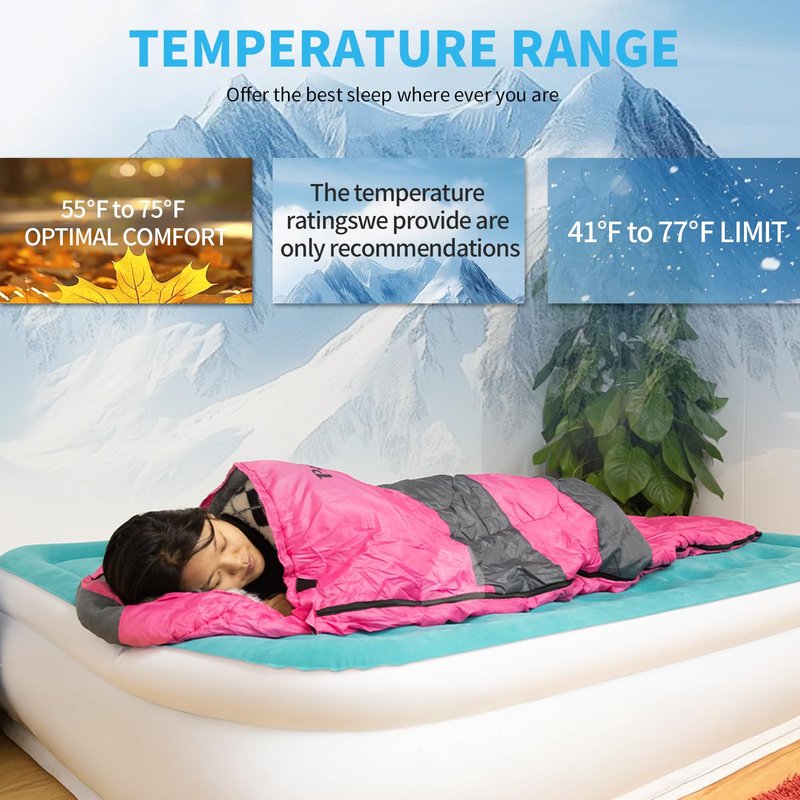 Sleeping Bags, Backpacking Camping Sleeping Bag for Adults Kids, 3 Season Warm & Cool Weather, Lightweight Waterproof Sleeping Bags with Compression Sack for Indoor Outdoor Camping Traveling（Blue）