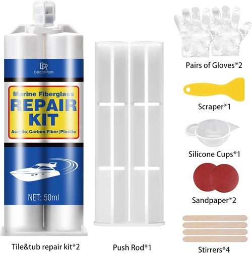 Marine Fiberglass Repair Kit - 3.4oz Gel Coat Epoxy for Quick Fixes on Boats, Acrylic & Porcelain