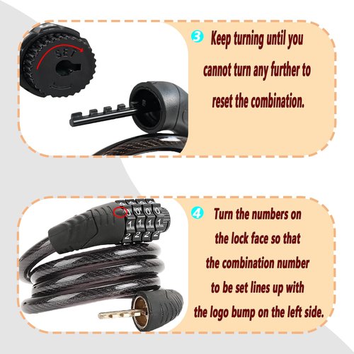 VGE 4-Digit Combination Bike Lock - Heavy Duty Anti Theft Cable Lock with Keyless Security, Weatherproof Design for Bicycle, E-Bike, Scooter，Motorcycles,Mountain Bike,Road Bike,Metal Sliding Door