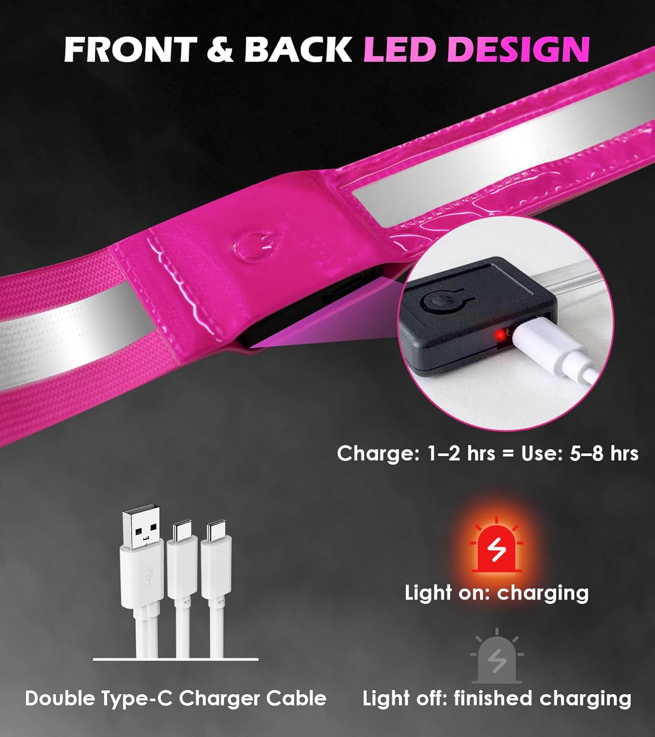 Rechargeable LED Reflective Belt Sash - High Visibility Safety Gear with 11 Light Modes | Adjustable for Night Dog Walking, Running & Biking