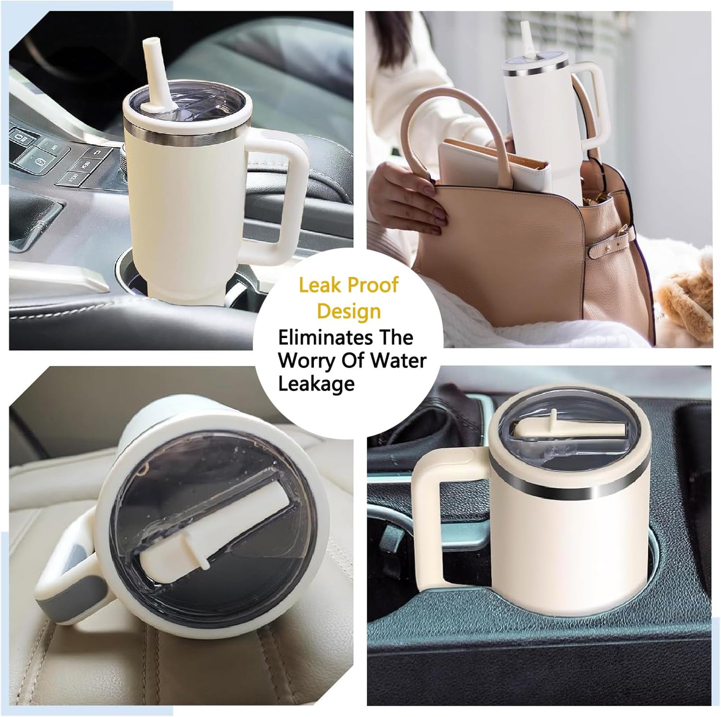 Aooiiysd 2 Pack 40 oz Tumbler Lid Replacement, with Leak Proof and Flip Straw Lid, Stanley Cup Accessories, for Stanley Quencher H2.0 40 oz Tumbler (Only), BPA Free (Beige and Light Blue Set)