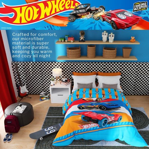 Franco Kids Bedding - Super Soft Microfiber Reversible Comforter | Twin/Full Size, Hot Wheels Design
