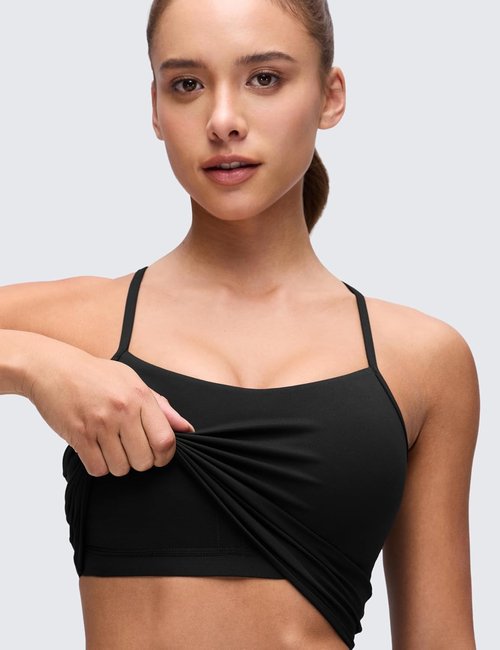 CRZ YOGA Butterluxe Y-Back Crop Tank Top for Women | Padded Racerback Longline Sports Bra