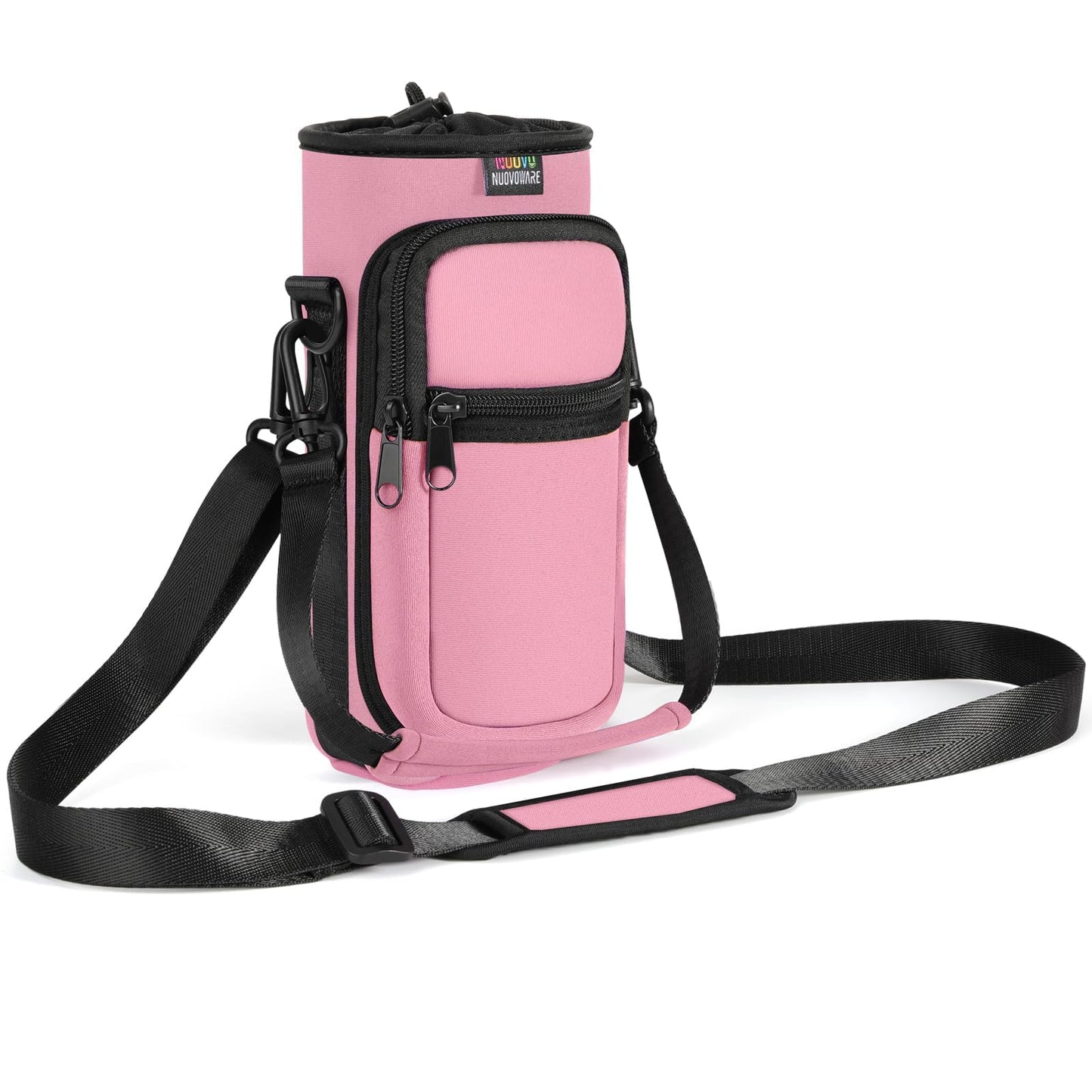 Nuovoware Water Bottle Carrier Bag, 25oz/32oz Bottle Pouch Holder, Adjustable Shoulder Hand Strap 2 Pocket Sling Neoprene Sleeve Sports Accessories for Men/Women Hiking Travelling, Pink