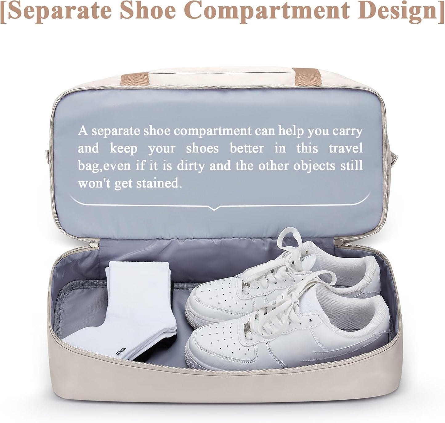 Skiennix Travel Duffel Bag - Shoes Compartment | Stylish Overnight Weekender for Women, 18x14x8