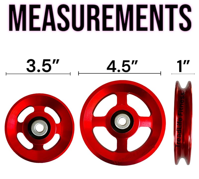 TreadLife Fitness 3.5" Universal Pulley Wheel w/Gym Grade Bearings | Replacement for Cable Pulley System Gym | Heavy Duty Cable Machine Attachment | Red