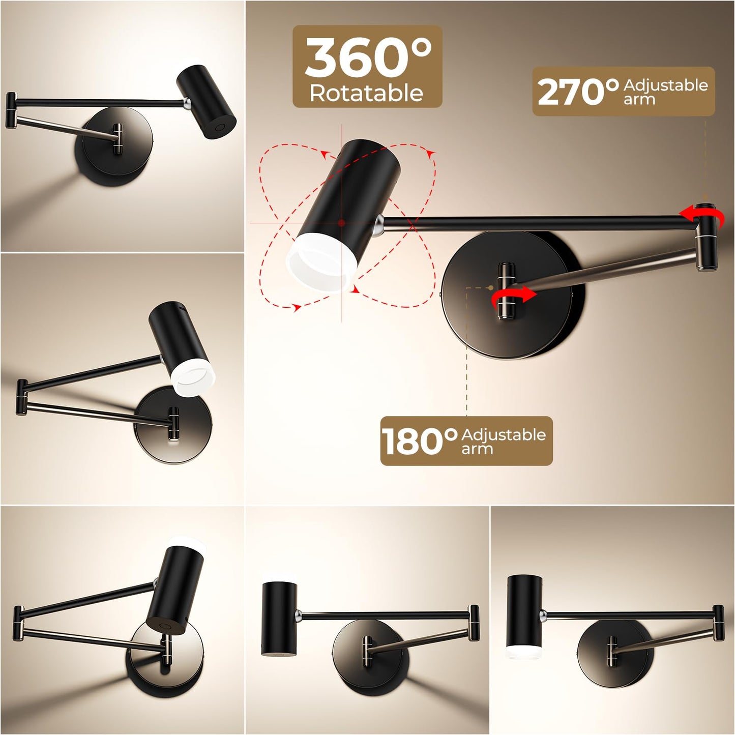 Afyuol Battery Operated Wall Sconces Set of 2, Swing Arm Wall Lamp with Remote Control, Not Hardwired Led Wall Lamp Fixtures Dimmable Wall Light Decor for Bedroom Reading Living Room