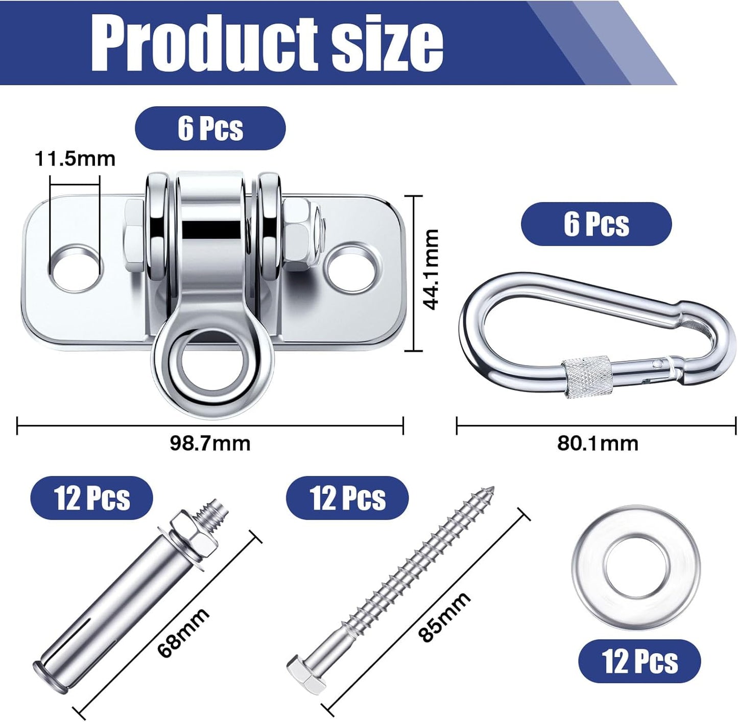Tandefio Swing Hangers - Heavy-Duty 1800 lb Capacity Set for Indoor/Outdoor Use | Stainless Steel Finish