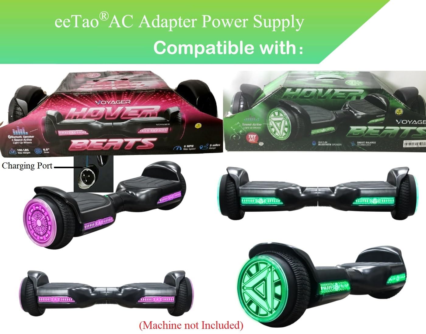 eeTao 4-Prong 42V AC/DC Adapter Charger Compatible with Voyager HOVER3030B-BLU HOVER3030B-PUR Hover-4040HB-GRN 4040HB-GRN HOVER4040HB HOVER4040HB-PNK-STK-1 36V 2Ah Battery 42VDC 0.4A Power Supply