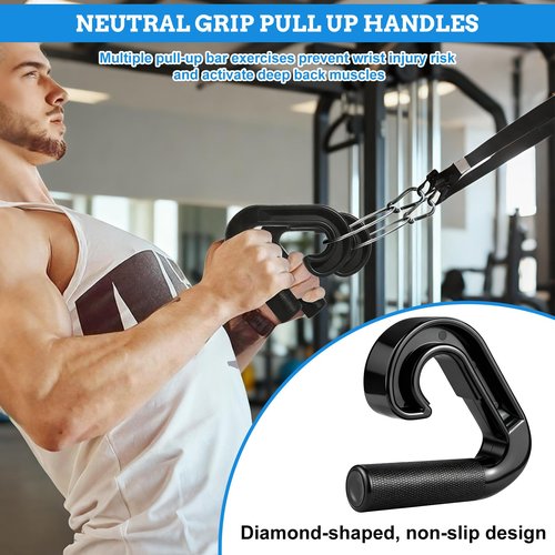Pull Up Handles, 2 Pack Multifunctional Grip Gym Handles Robust, Ergonomic Portable Neutral Grip, for Home Gym, Strength Training, Resistance Bands Grip, Barbell, Row, Deadlift, Resistant, Bands