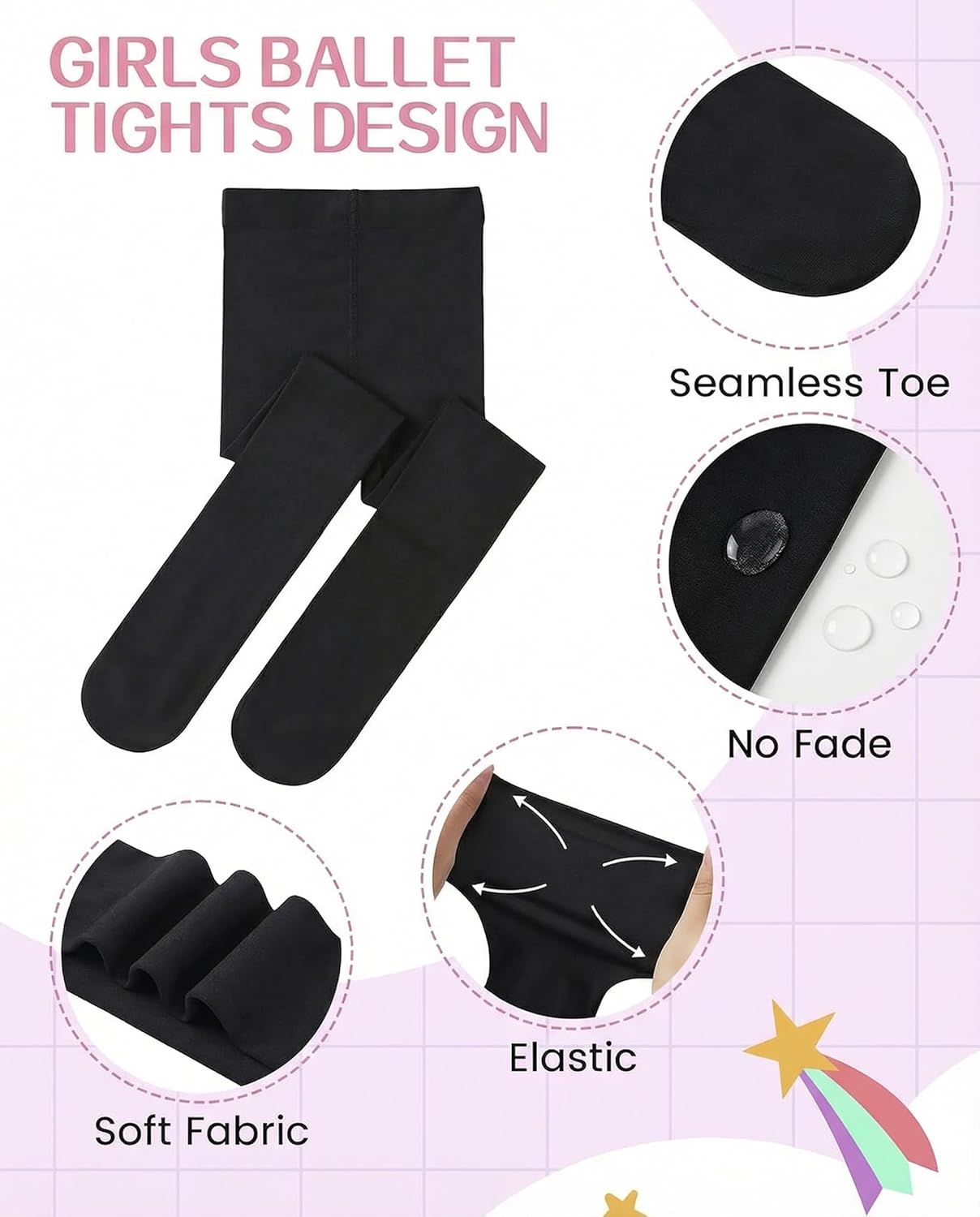 Skiennix Ballet Footed Dance Tights - Elegant 50D for Toddler & Kids Girls