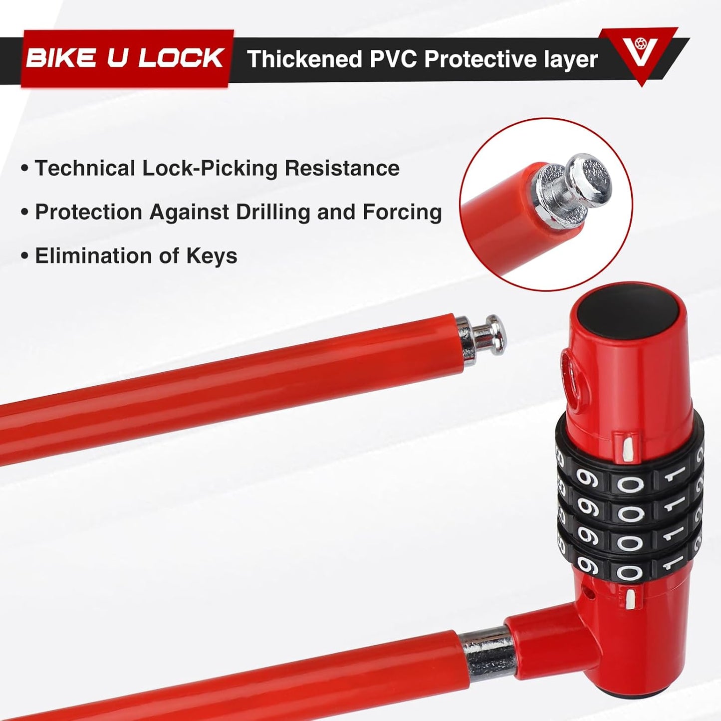 Skiennix Bike U Lock - Heavy-Duty 4-Digit Combination U-Shaped Bicycle Lock for Ultimate Security