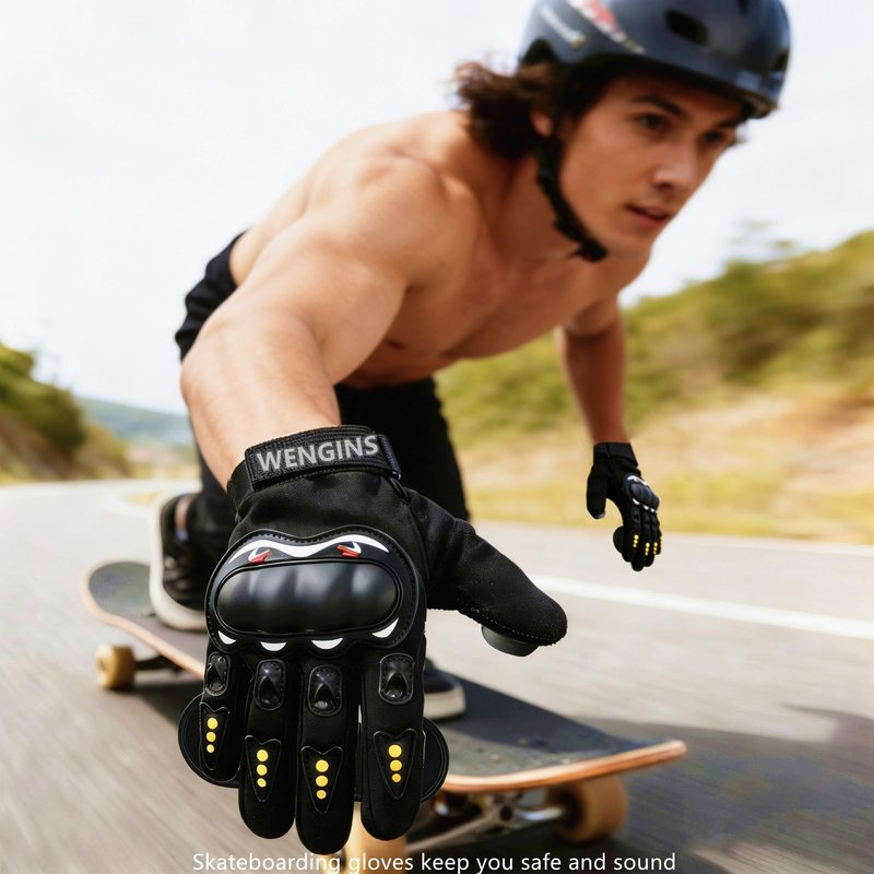 WENGINS Skateboard Gloves, Skateboard Gloves with Sliders, Longboard Downhill Slide Outdoor Skate Gloves, 3 Slider Available Suitable for Beginner Advanced Players (Black Set)