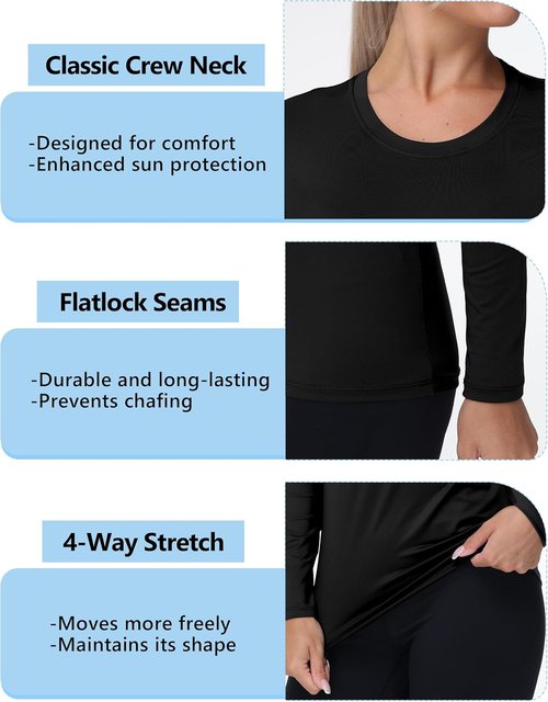 Isnowood Women's UPF 50+ Sun Protection Long Sleeve Shirts - UV Rash Guard Athletic Tops for Hiking & Running
