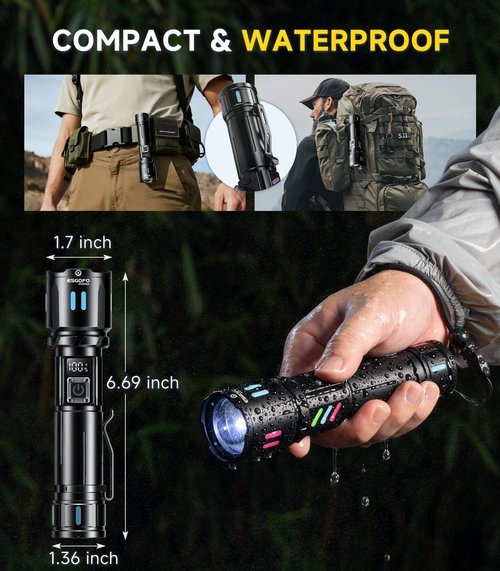 Esgofo Rechargeable Flashlights High Lumens 100000, Single Click Button Design, Super Bright 30W LED, Long Lasting 15H, USB C Input & Output, LCD Power Display, 6.69” Length, for Camping Hiking Home