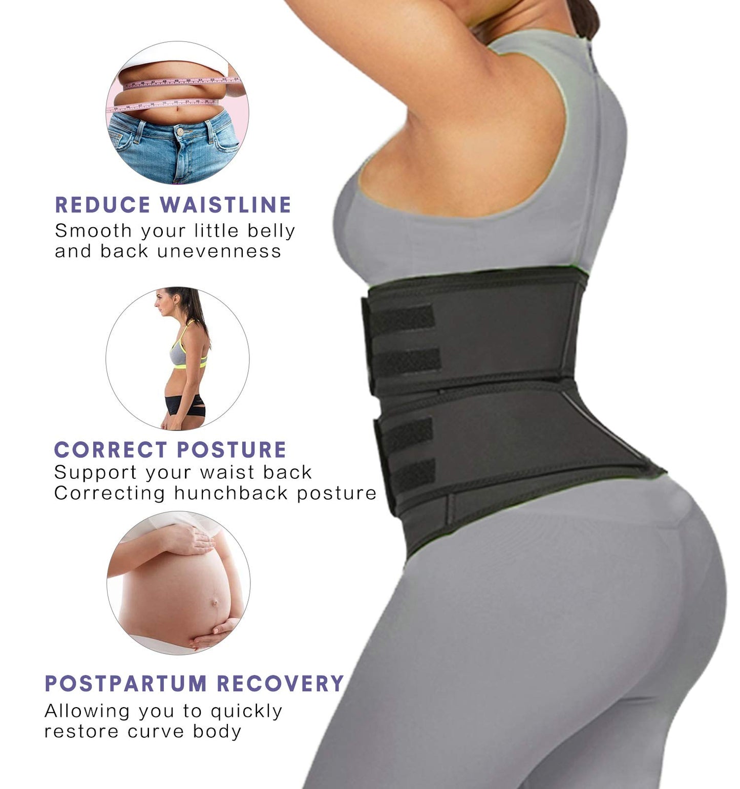 YIANNA Waist Trainer for Women Latex Underbust Double Training Belt Tummy Control Waist Cincher Sport Girdle,YA2223-Black-L