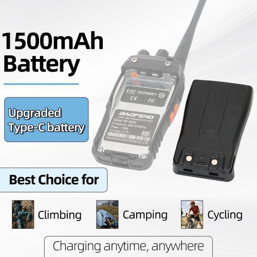 Baofeng Walkie Talkie Battery Replacement Type-C Charger 1500mAh Rechagable Li-on Battery for BF-888S BF-777S BF-999S Retevis H-777 and Walkie Talkies 2Pack