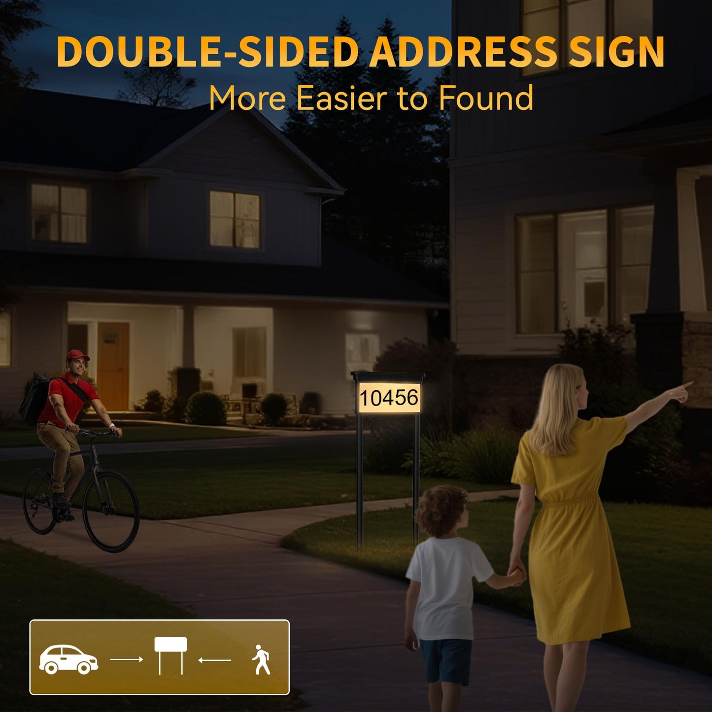 LumiZen Upgraded Solar Address Sign, House Numbers for Outside Double Side, 12-Color Modes Lighting Address Plaque Outdoor Waterproof, Illuminated LED Address Numbers with Stakes for Yard Home Mailbox