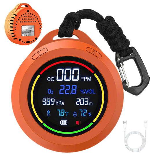 Portable Carbon Monoxide Detectors, 6-in-1 CO Detector, CO/O2/Temperature/Humidity/Altitude/Atmospheric Pressure, Portable Oxygen Detector with Alarm & Color Backlight, for Indoor, Camping, RV,Travel