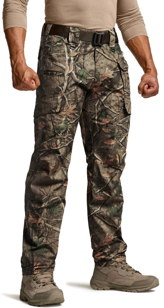 CQR Men's Tactical Pants, Water Resistant Ripstop Cargo Pants, Lightweight EDC Work Hiking Pants, Outdoor Apparel, Duratex Mag Pocket Print Hunting Camo, 38W x 34L