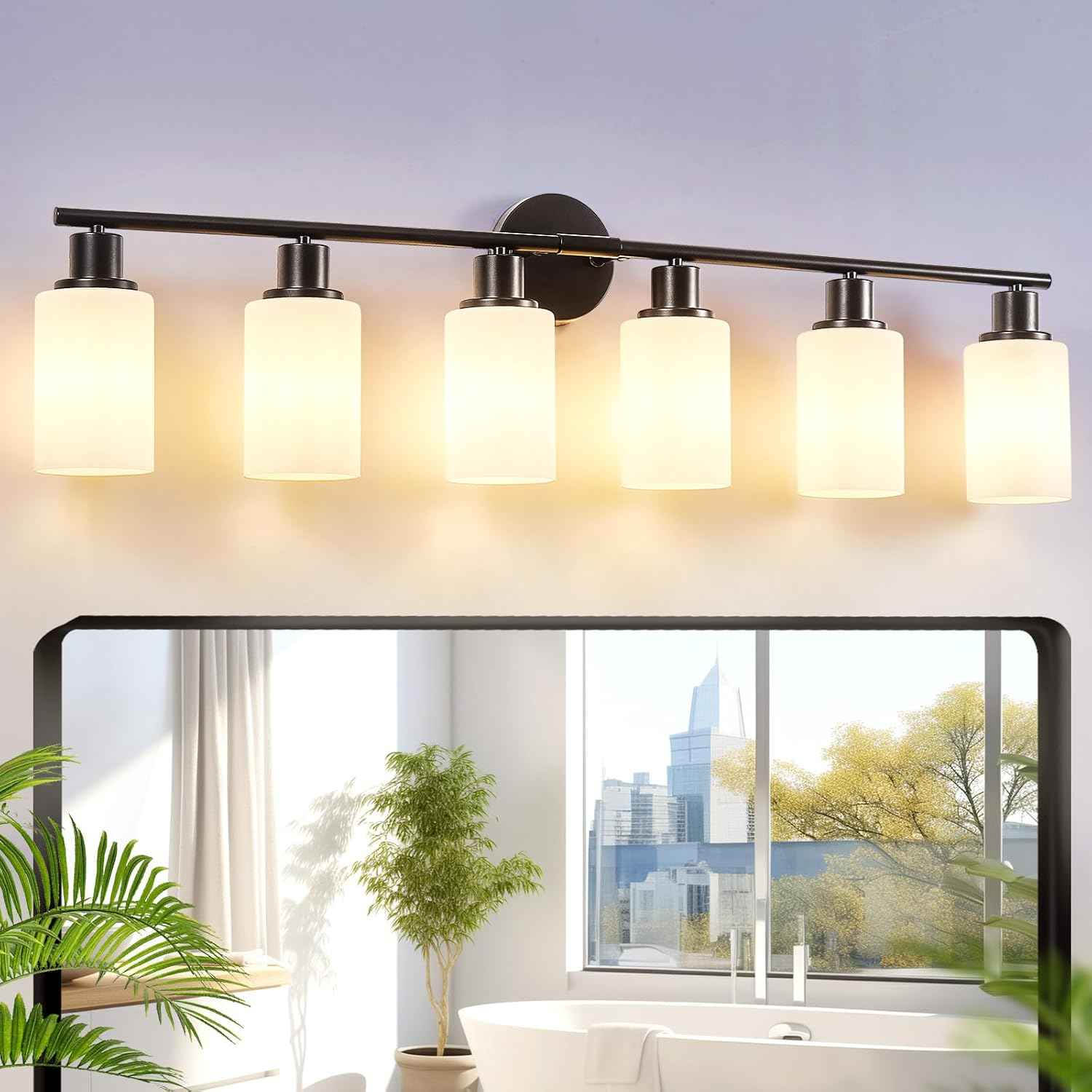 Modern Black 3-Light Bathroom Vanity Light Fixtures with Clear Glass Shades - 2 Pack