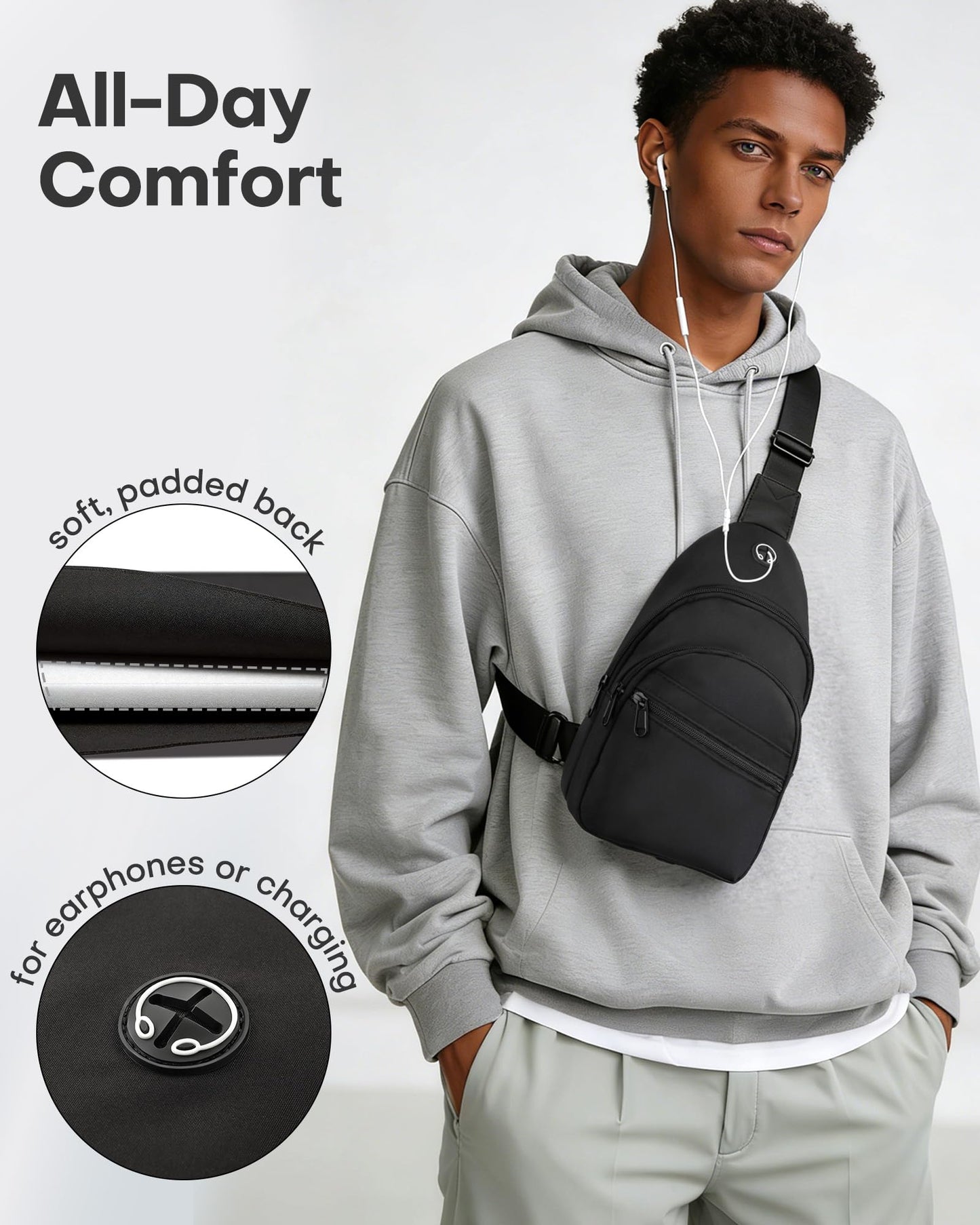 HOTOR Sling Bag - Crossbody Bag & Shoulder Bag for Women & Men with Adjustable Strap, for Travel and Camping Essentials - Black 6.7" x 3.2" x 11.4"