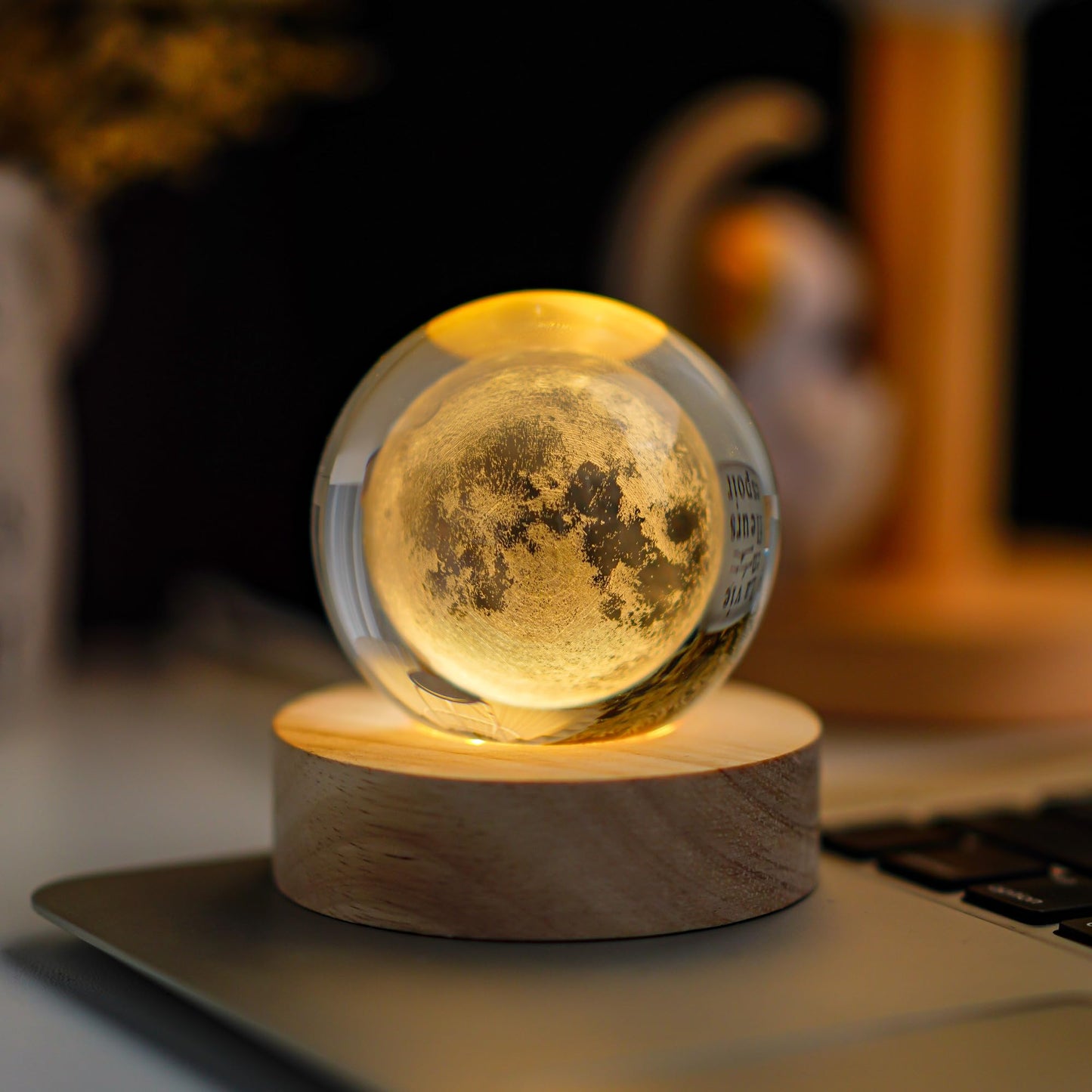 LOULIQIGIFT Crystal Moon Crystal Ball with Light Base Night Light 2.3Inches Glass Moon Globe Home Decor Gift for Women, Friends, Family