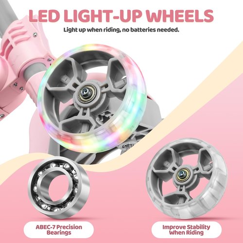 AODI Kids Scooter with Seat, 2 in 1 Kick Toddler Scooter with LED Light-Up Wheels and Light up Deck, 4 Adjustable Heights, Lean to Steer, 3 Wheels Scooter Suitable for Boys & Girls Ages 2-8 Years