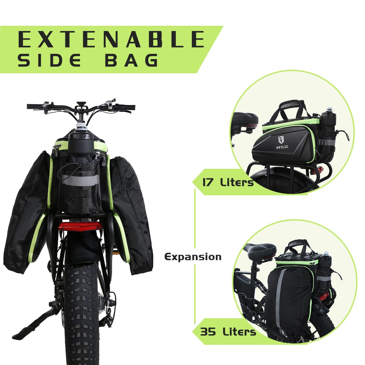 Bike Bag for Bicycle Rear Rack: 17L (Expandable to 35L) Large Capacity Hard Shell Electric Bike Trunk Saddle Bag Waterproof Leather Carbon Fiber Style - Panniers Bike Bags for Ebike and Bicycle