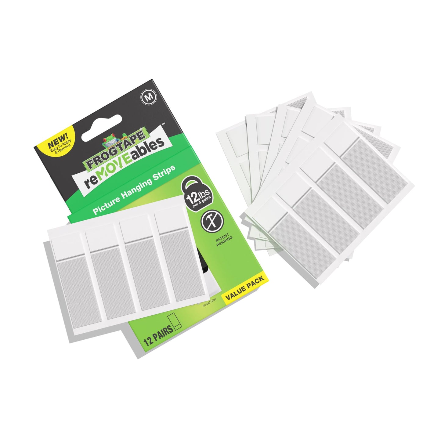 FrogTape reMOVEables Medium Picture Hanging Strips, Damage-Free Removable Adhesive Wall Strips, Picture Hangers, Stick On Wall Mounting for Frames, Canvas, Home Décor, White, 12 Pairs (24 Pieces)