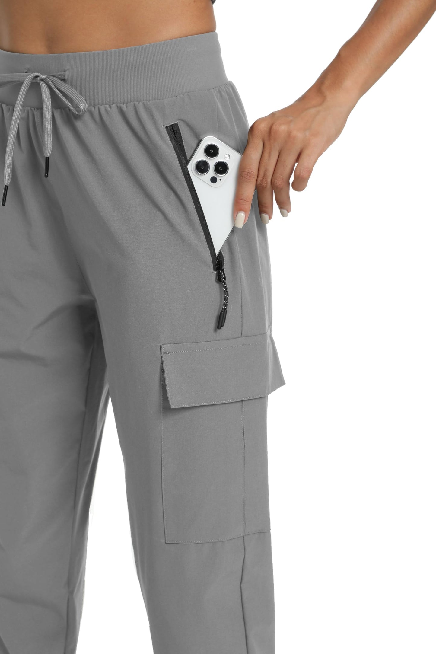 Rrosseyz Womens Cargo Pants with Pockets-Lightweight Quick Dry Water Resistant Hiking Pants for Travel Casual Athletic and Outdoor(Light Grey,M)