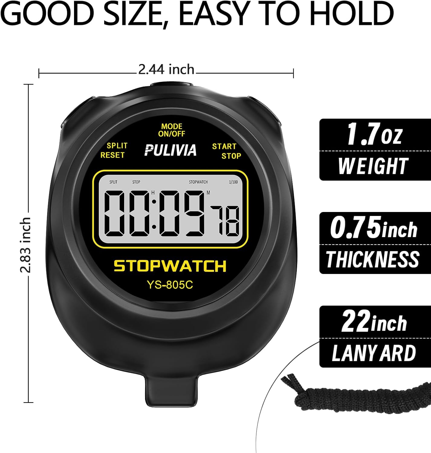Skiennix Stopwatch Timer - Digital Countdown Timer for Sports | Simple Operation, Black