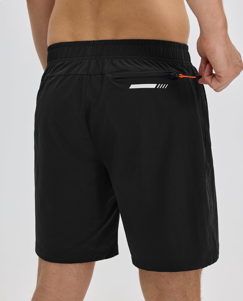 FOGFIRE Men's Athletic Running Shorts with Zipper Pockets Quick Dry Drawstring 7" Gym Shorts for Basketball Workout Jogging-Black
