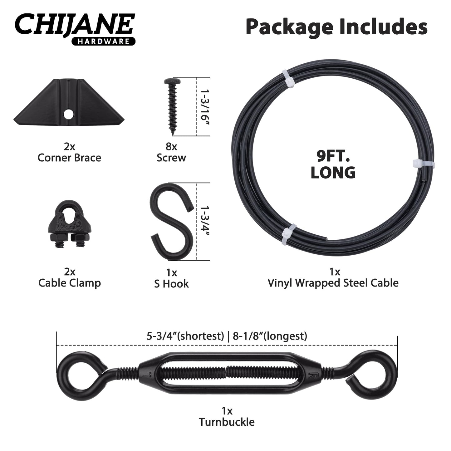 CHIJANE Durable Anti Sag Gate Kit Gate Hardware Support Cable Set for Sliding Gate,Steel Fence Door Repair Kit Anti-Sagging Gate Kit Gate Latch for Wooden Fence Outdoor, Black No Sag Gate Frame Kit