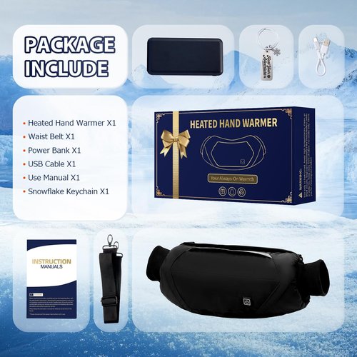 Heated Hand Warmer Rechargeable with 10000mah Battery, Electric Hand Warmer Pouch with 3 Settings, Heated Gloves for Men Women, Electric Hand Muff Pocket for Football, Hunting, Golf, Fishing