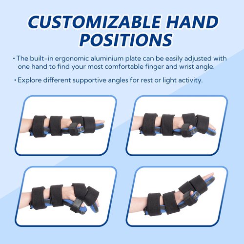 YiYame Resting Hand Splint with Finger Support for Stroke Recovery, Carpal Tunnel & Dupuytren's Contracture - Adjustable Wrist Brace for Left or Right Hand, M