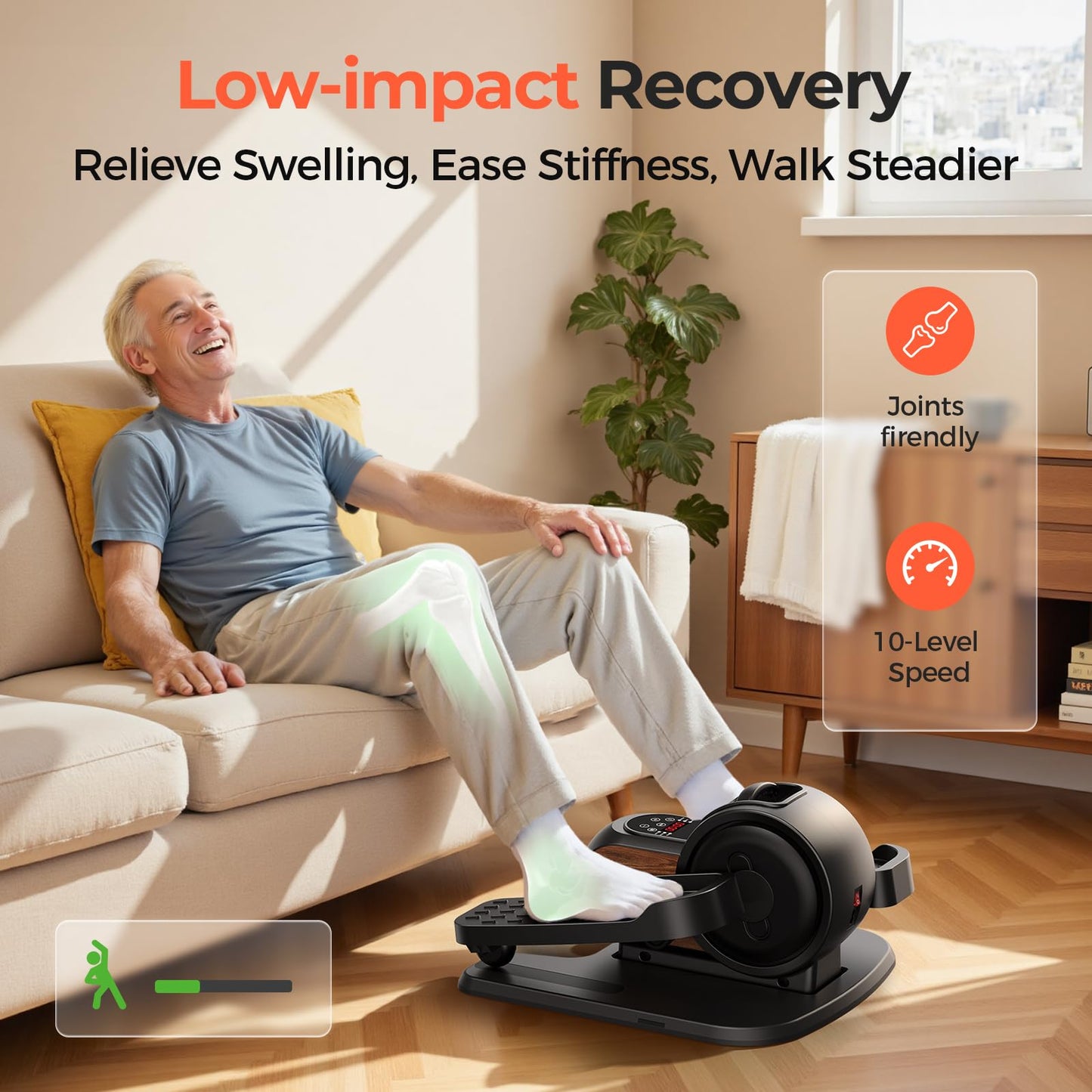 Under Desk Elliptical Machine,Motorized Elliptical for Seniors Fully Assembled with Remote Control, Compact and Portable,Dark Gray