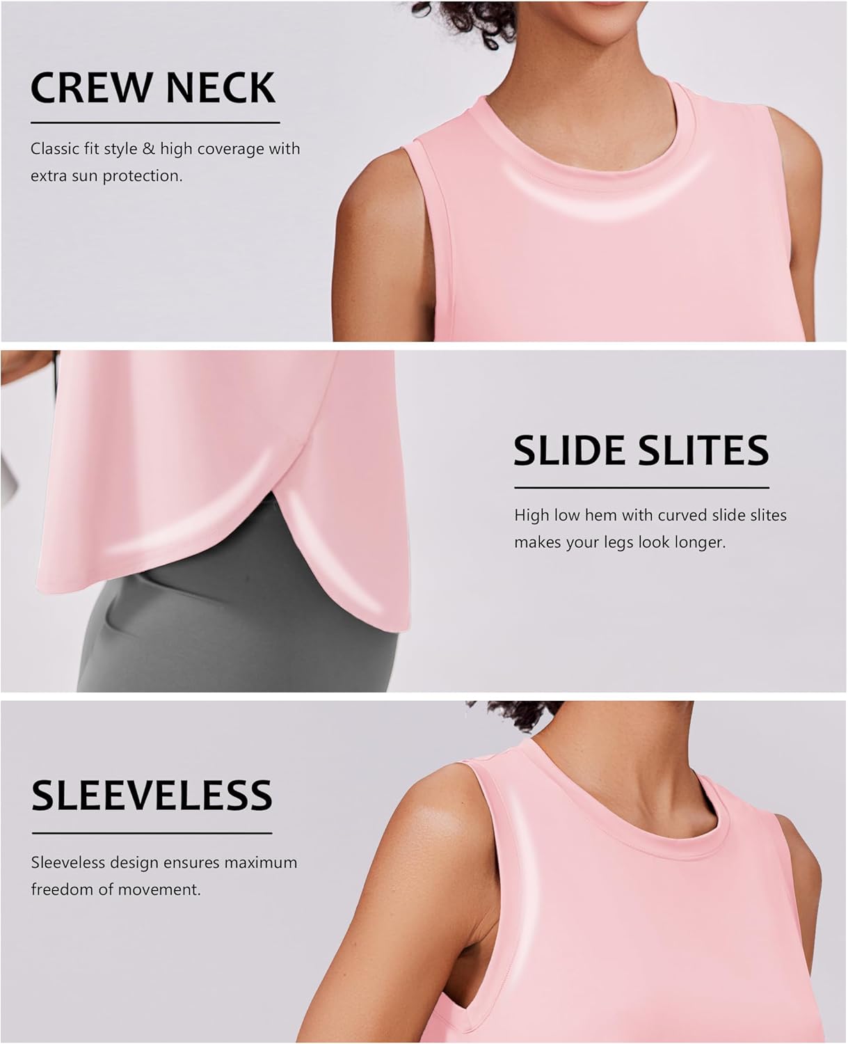 PINSPARK Workout Tank Tops for Women - UPF 50+ Quick-Dry Yoga Tanks with Side Slits | Loose Fit Athletic Shirt
