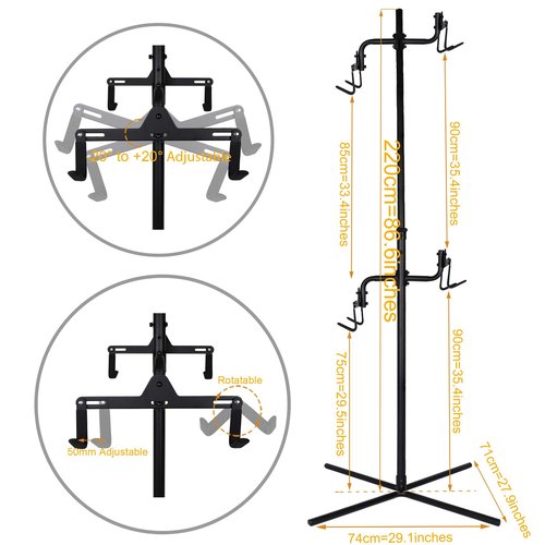 CyclingDeal Bike Vertical Freestanding Hanger Parking Rack - Fully Adjustable Gravity Storage Floor Stand - Safe & Secure for Hanging MTB Road Bicycles in Garage or Home - 4 Bikes Horizontal