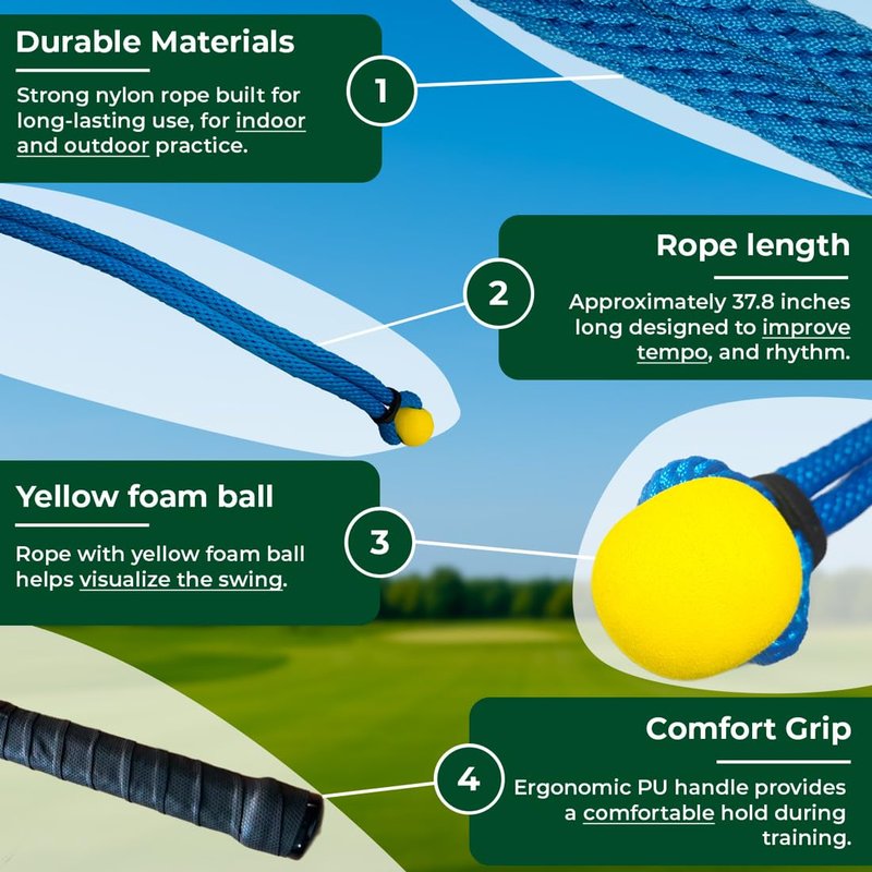 Bridlewick - Golf Rope Swing Trainer - Weighted Rope with Ball, Improve Swing Speed, Tempo, Rhythm & Strength - Warm-Up Training Aid - Manual, Bag – Gift for Men - All-Level