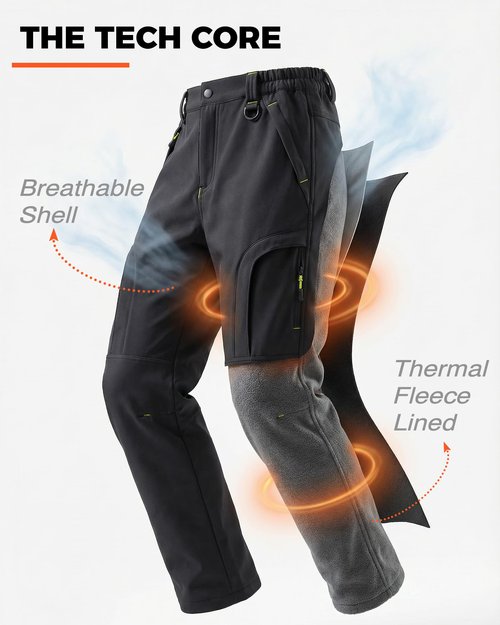 Lizorn Men's Snow Ski Pants Waterproof Insulated Winter Softshell Fleece Lined Hiking Work Snowboard Trousers for ColdWeather