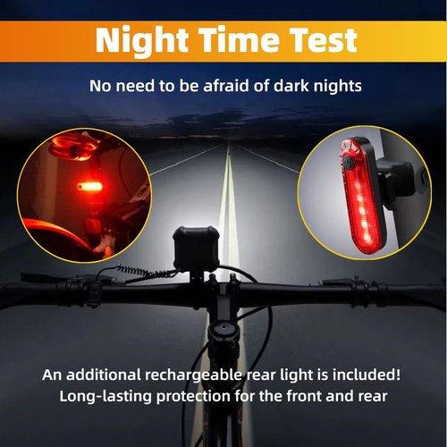 140 dB Bicycle Horn with Front and Rear Lights，USB Rechargeable Bike Bell with Wide-Beam LED Headlight, IPX6 Water-Resistant, for Night Riding and Daily Commute, Suitable for Commuters, E-Bike Riders