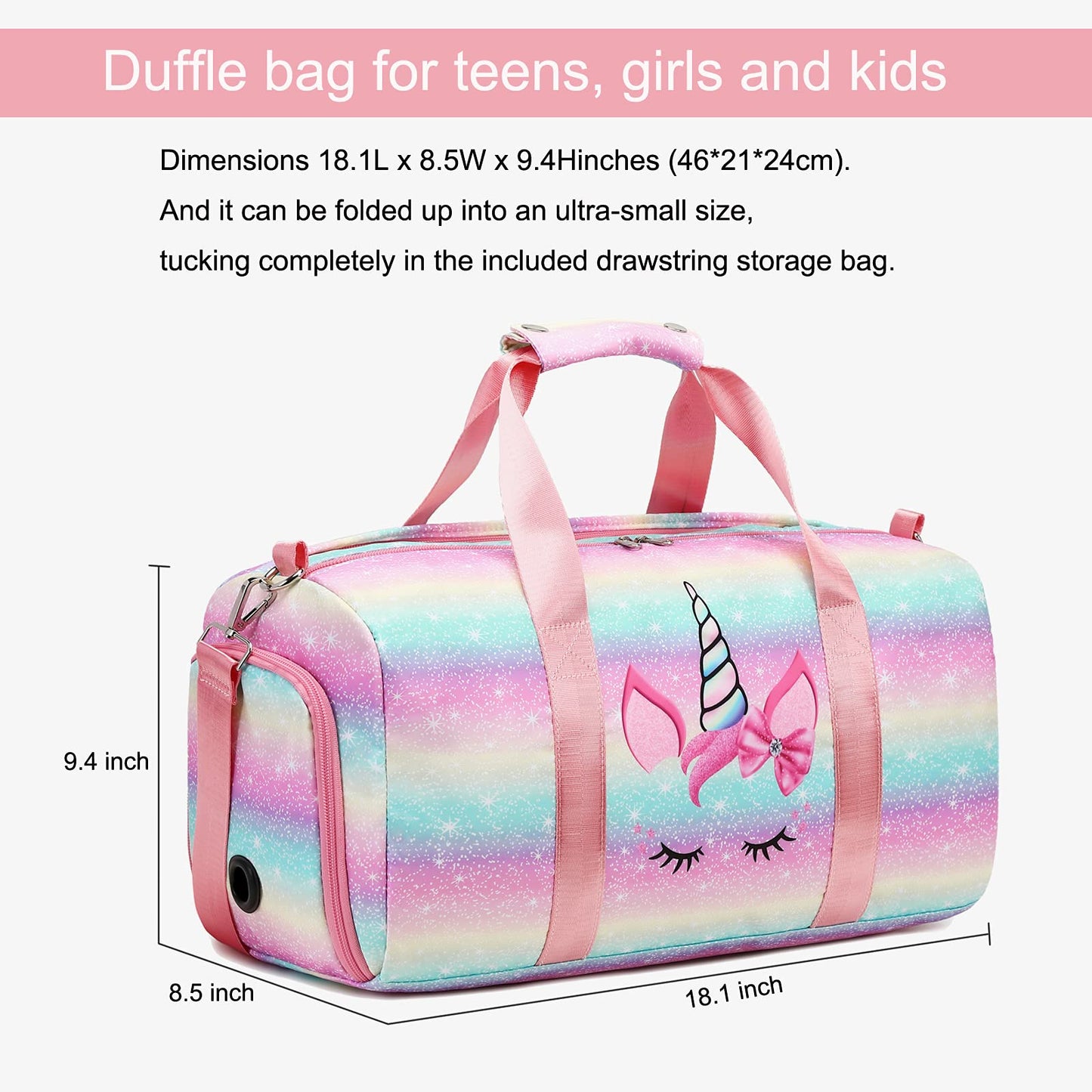 Octsky Sports Gym Bag Teens Dance Bag Gymnastics Bag Women Weekender Bag with Shoe Compartment and Wet Pocket
