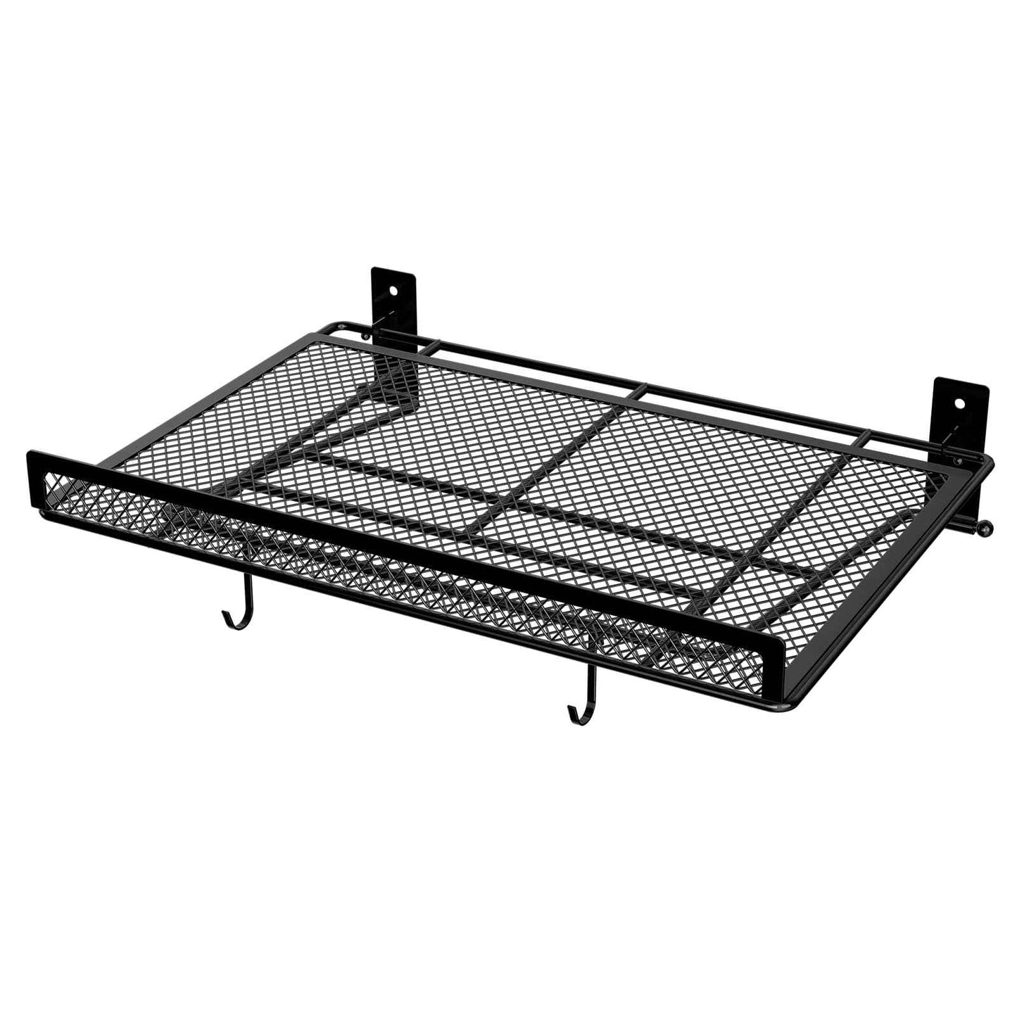 BABKAS Garage Wall Shelving, Metal Garage Wall Shelf with 2 Hooks, Heavy Duty Wall Shelves Mounted for Garage Storage, Laundry Room, Closet and Kitchen | Holds Up to 80 Lbs | 16.5" x 12.2"