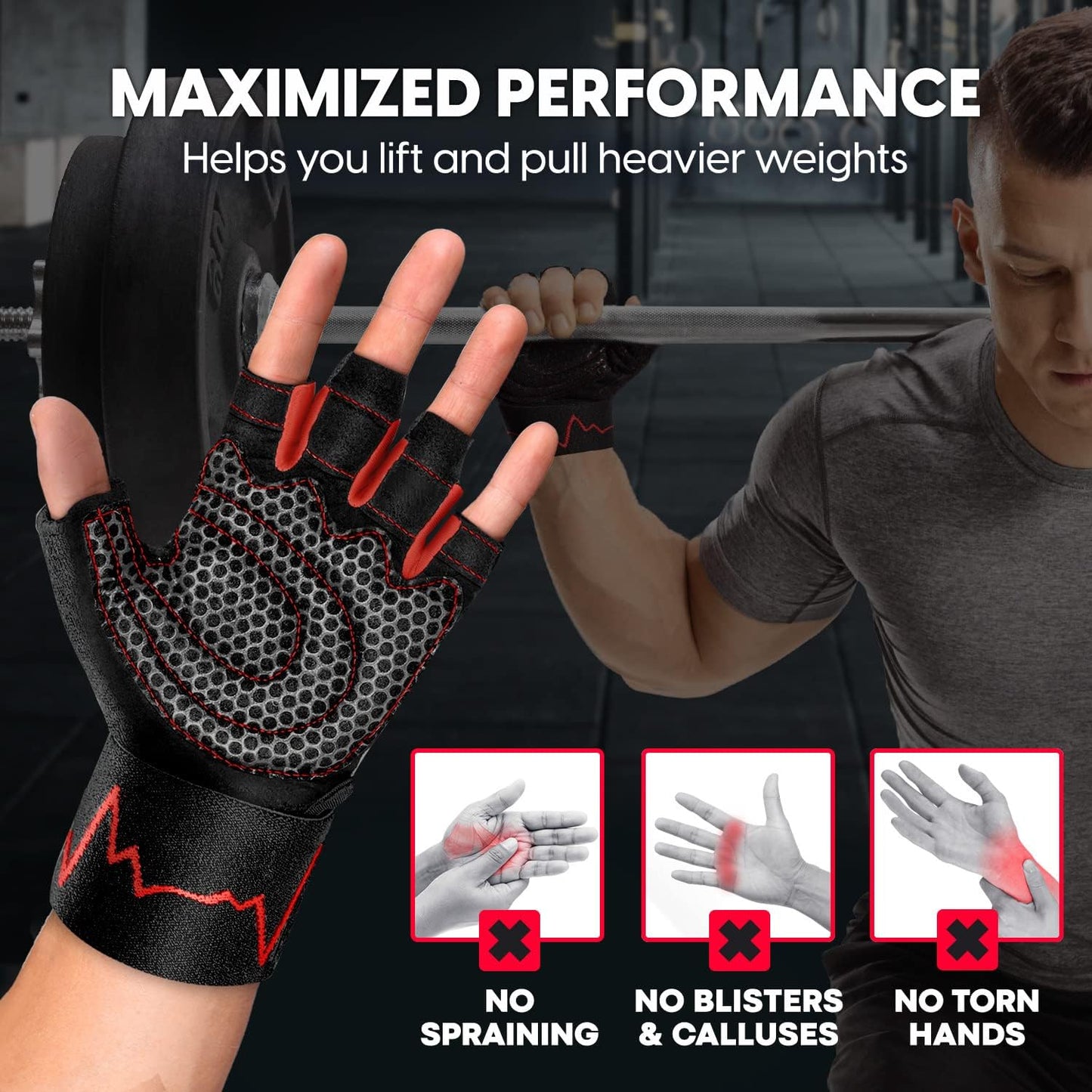 MhIL Workout Gloves for Men - Enhanced Grip Gym Gloves with Wrist Wraps for Ultimate Performance