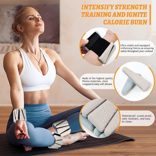 BECOJADDE Ankle Weights - Adjustable Set of 2 (1 lb/2 lb/3 lb) for Pilates, Running & Yoga