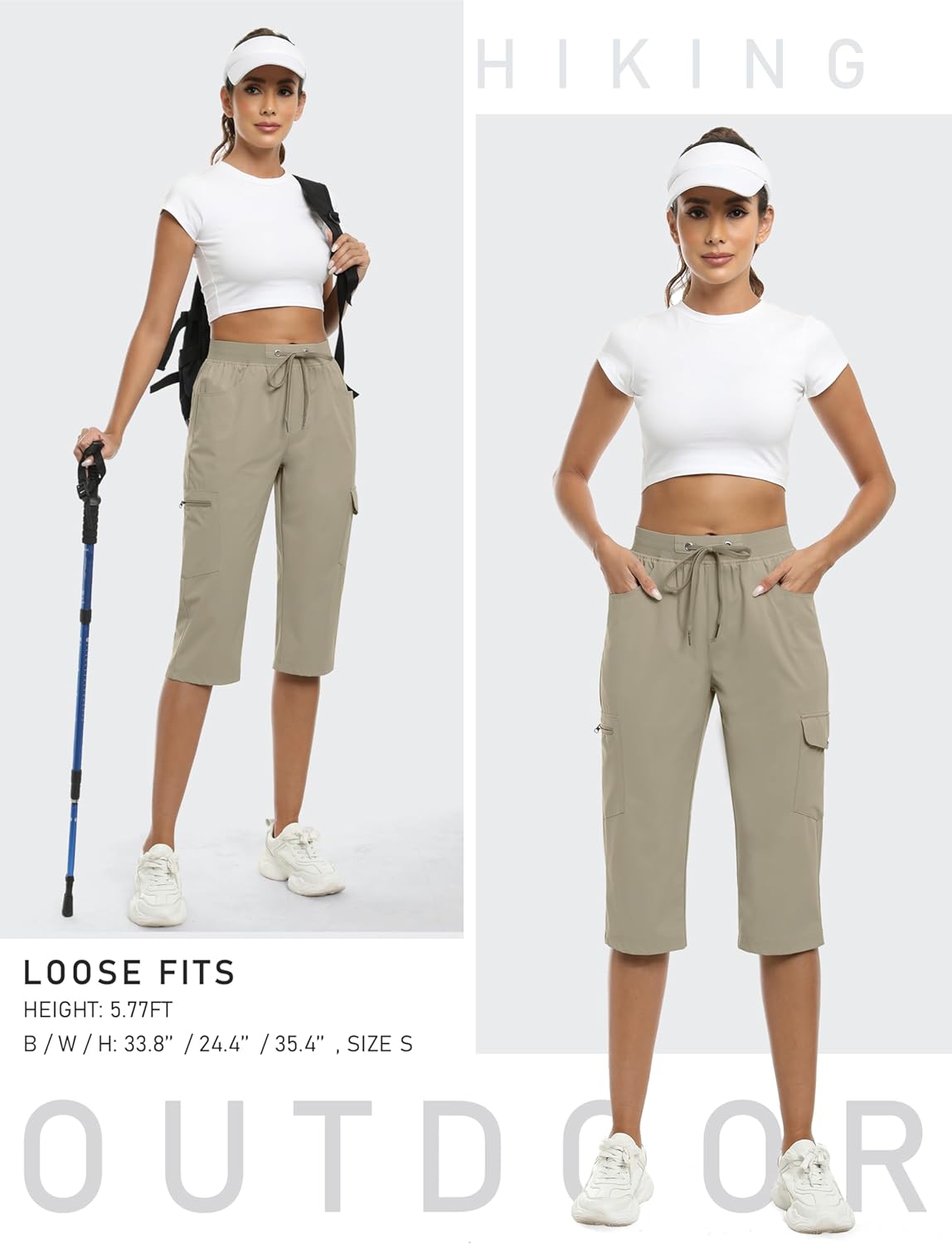 MoFiz Capri Pants for Women - Lightweight Ice Cool Casual Capris with Zipper Pockets | Perfect for Summer Trips