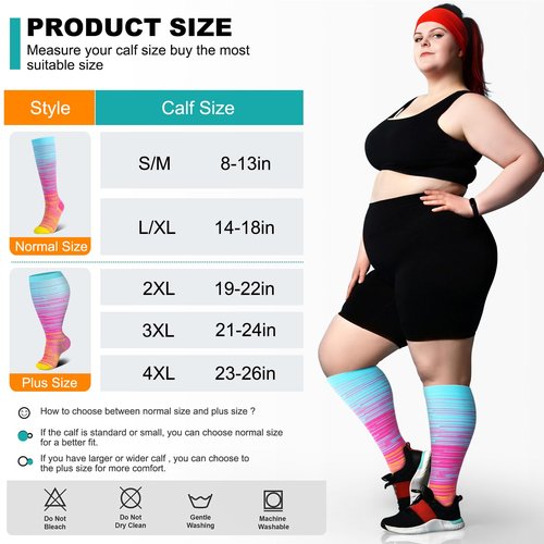 3 Packs Wide Calf Compression Socks for Women Men Knee Hight Plus Size Extra Graduated Stocking Calcetas Medias Para Mujer Big Travel Flight Sports Excise New Mom Birth Gifts Red Green Pink 2XL